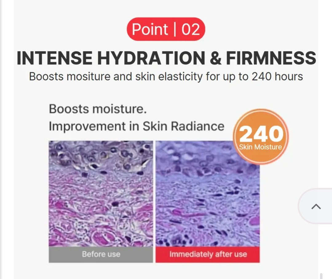 Advertisement for intense hydration and firmness with before and after effects on skin.