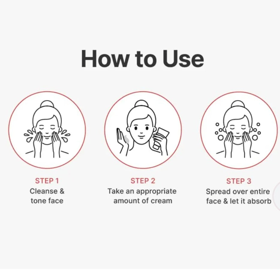 Step-by-step guide on how to use a skincare product with illustrations and text.