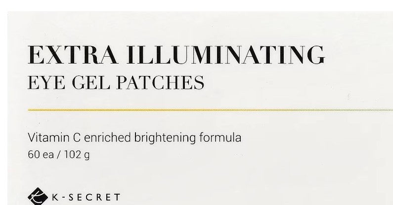 K-Secret Extra Illuminating Eye Gel Patches packaging with text on a white background